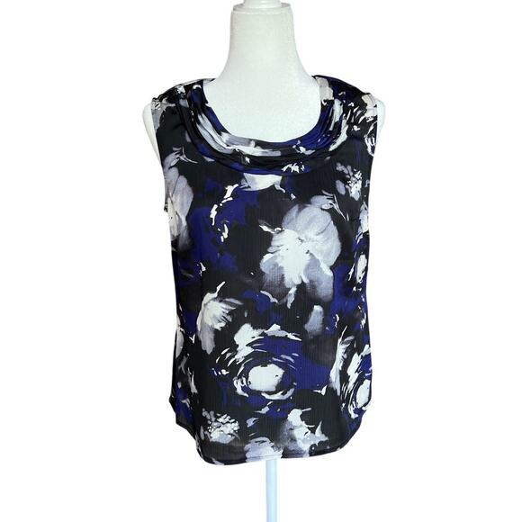 Kasper Black and Blue Sleeveless Blouse Womens Size S Fitted Career Professional - Picture 1 of 12
